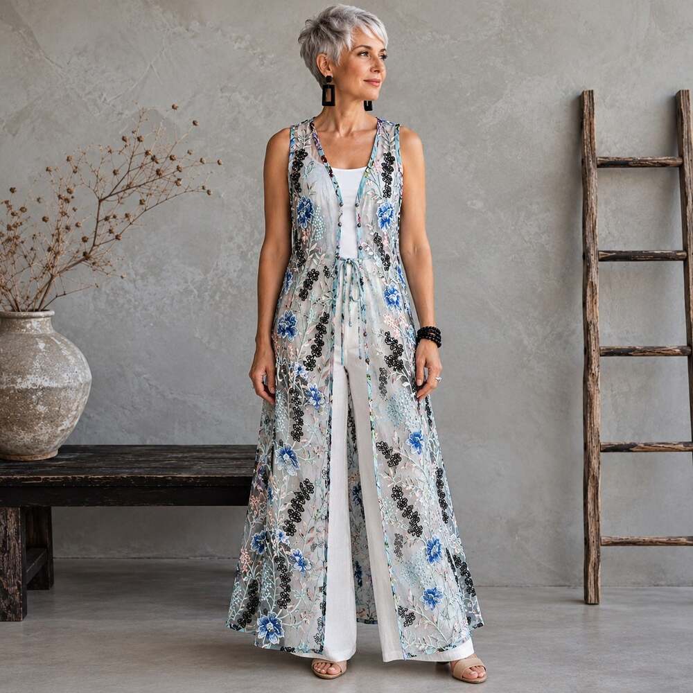 Aratta silent Journey green sheer beaded long vest small